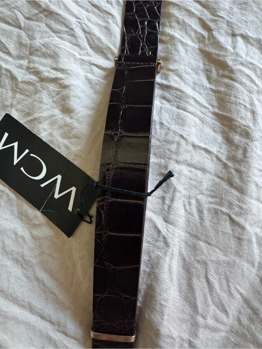 WCM New York Brown Croc Embossed Leather O-Ring Belt - OS